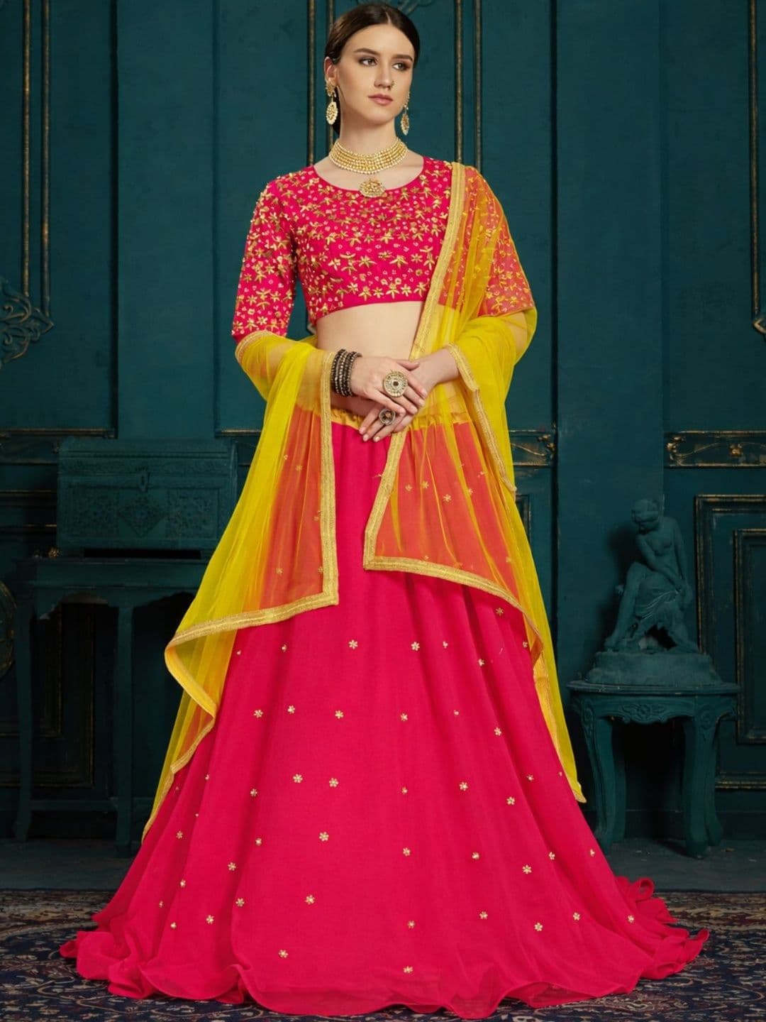 Fusionic Embellished Sequinned Semi-Stitched Lehenga & Blouse With Dupatta - view 1