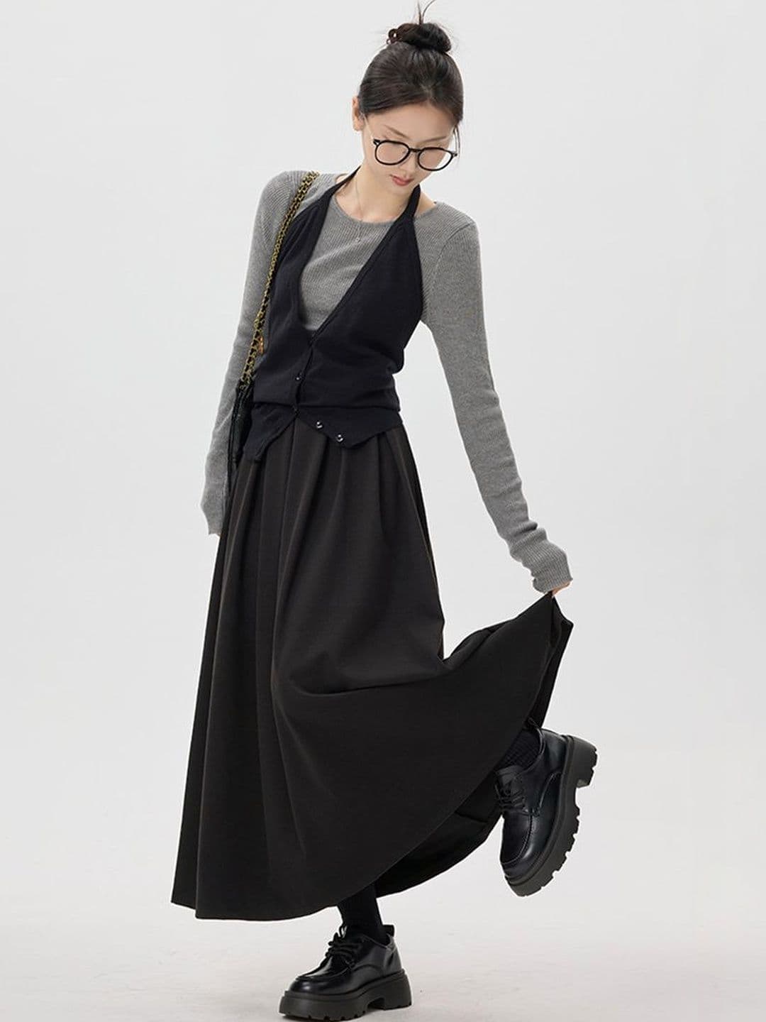 Suo Polyester Flared Midi Skirts - view 1