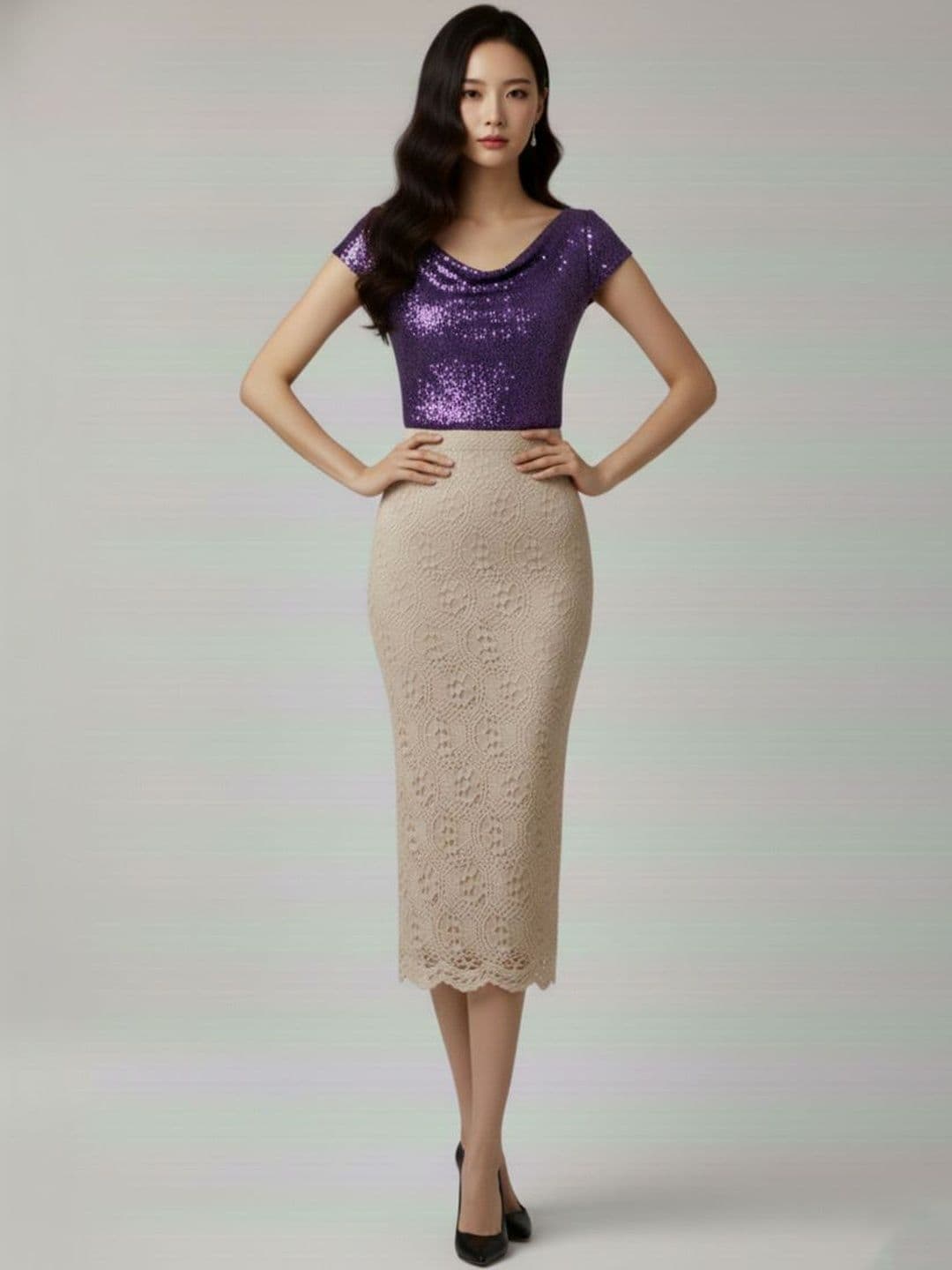 Pookiie Self Design Straight Midi Skirts - view 1