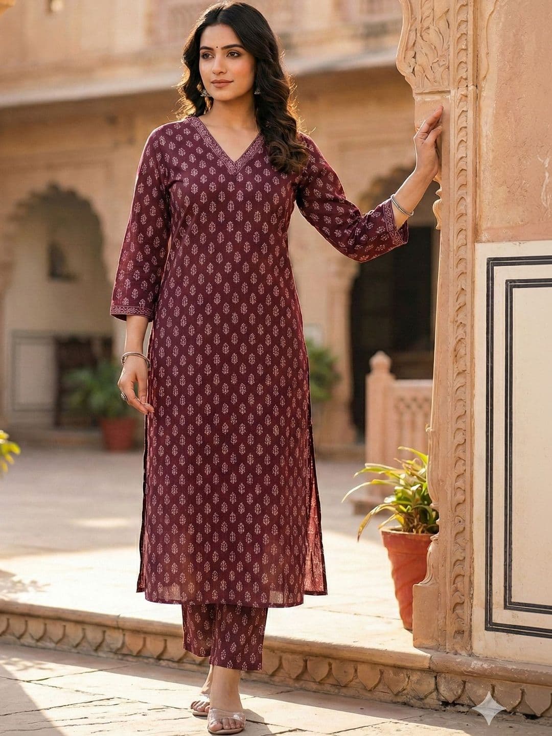Bunkari Women Ethnic Motifs Printed Regular Pure Cotton Kurta with Trousers - view 1