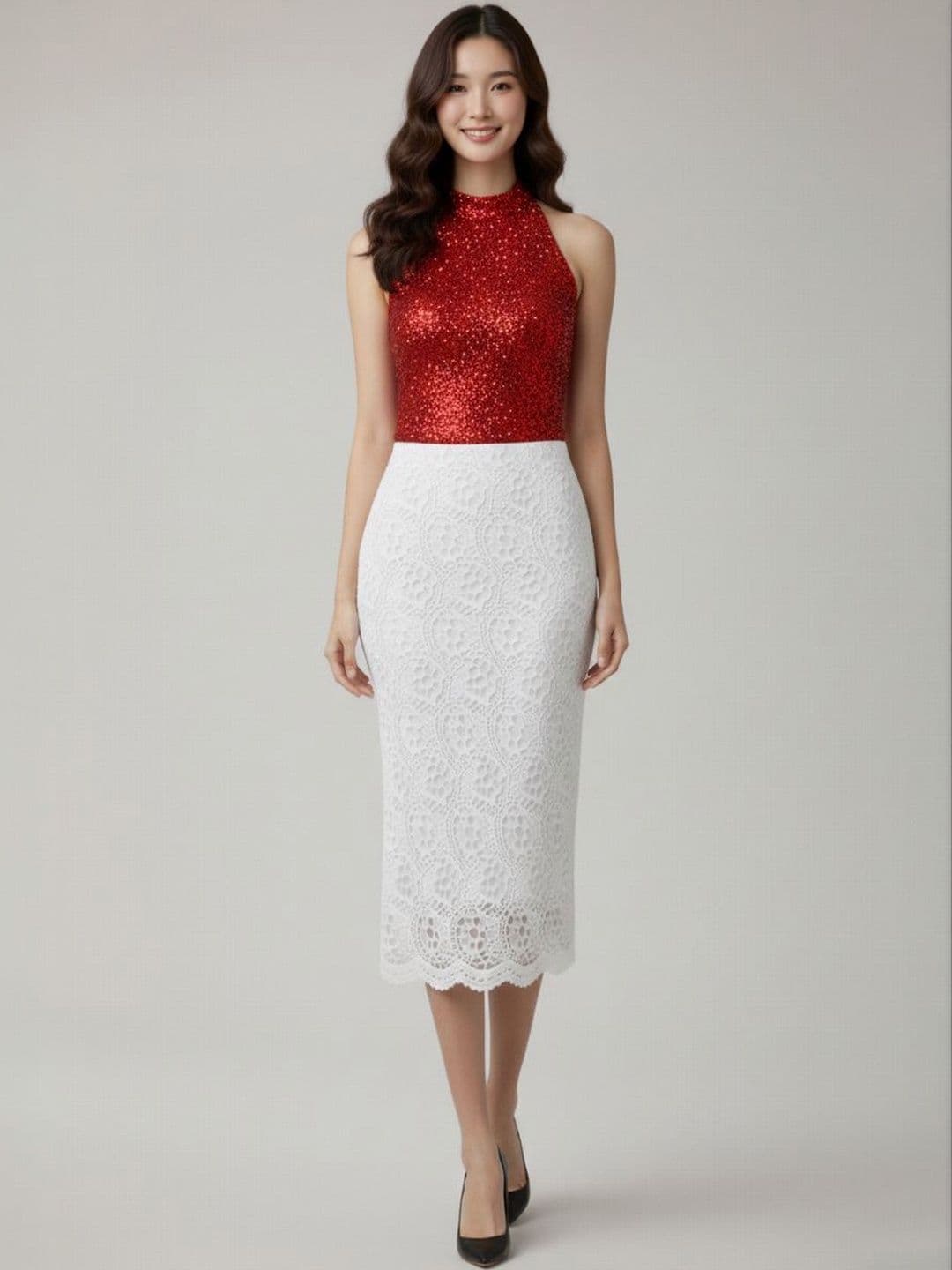 Pookiie Self design Straight Midi Skirts - view 1