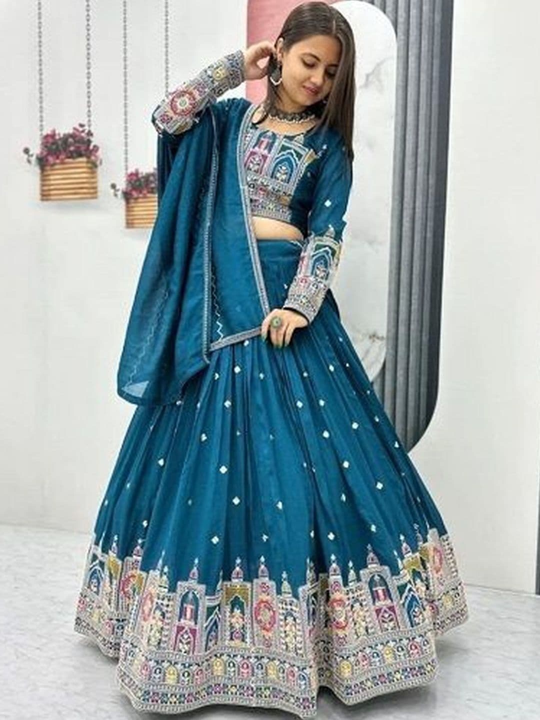 PEDR TRENDS Embroidered Thread Work Semi-Stitched Lehenga & Blouse With Dupatta - view 1