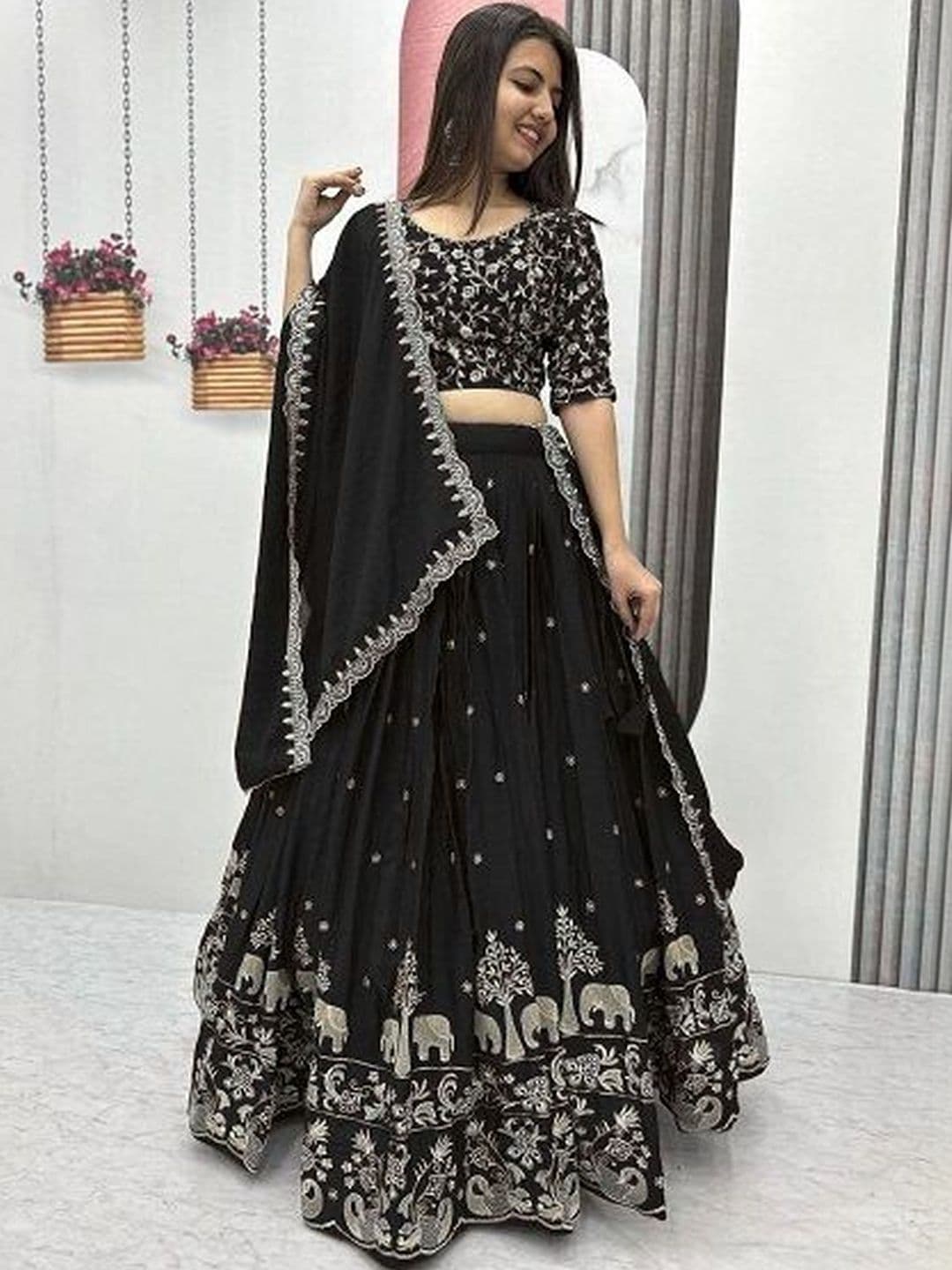 PEDR TRENDS Embroidered Thread Work Semi-Stitched Lehenga & Blouse With Dupatta - view 1