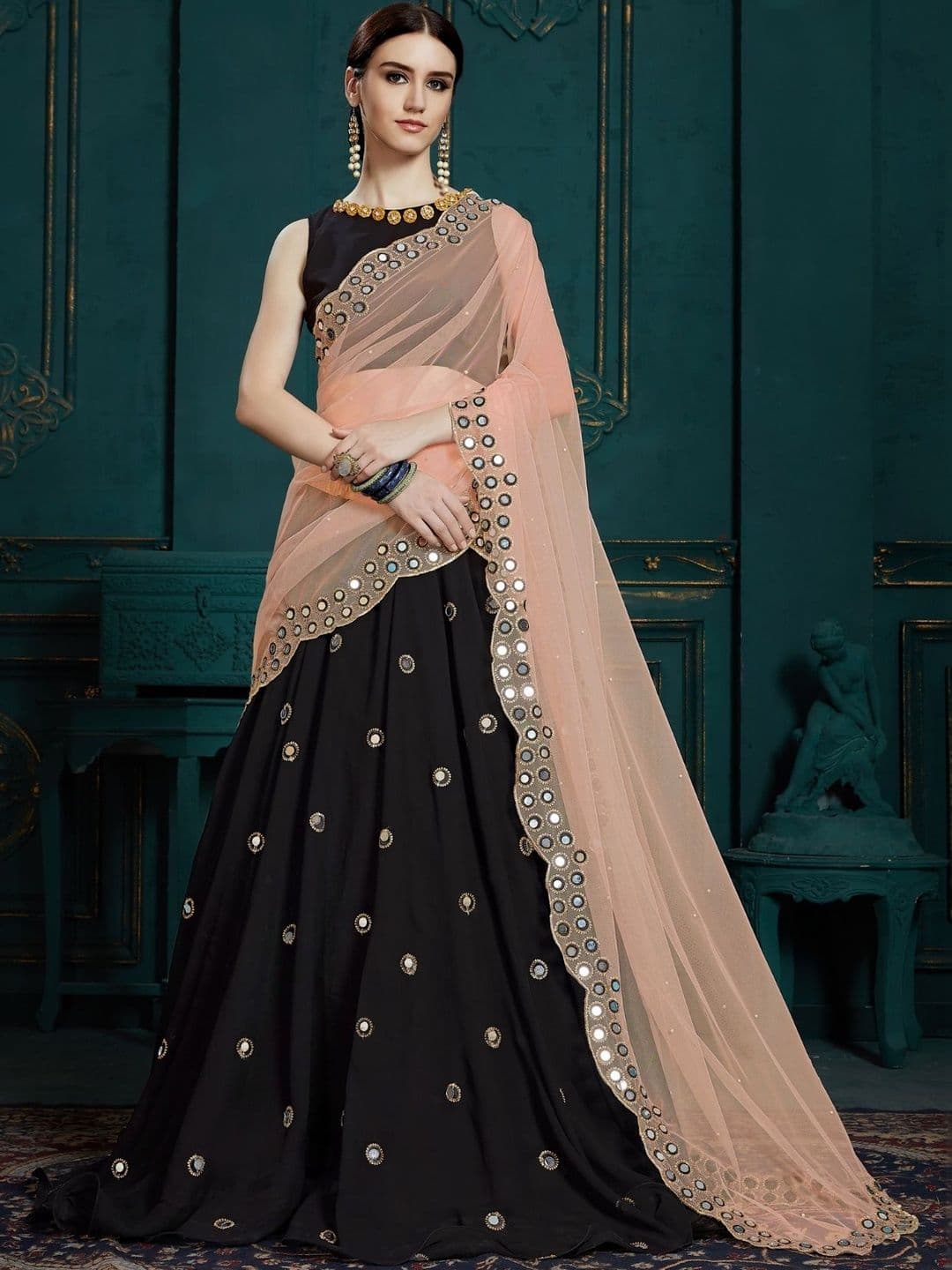 Fusionic Embellished Mirror Work Semi-Stitched Lehenga & Blouse With Dupatta - view 1