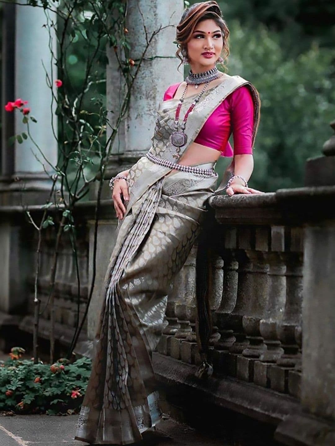 Mitera Ethnic Motifs Zari Silk Blend Heavy Work fwd Saree - view 1