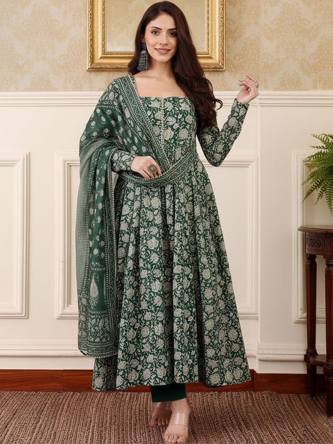 PITRIS Women Floral Printed Empire Kurta with Trousers & With Dupatta - view 1