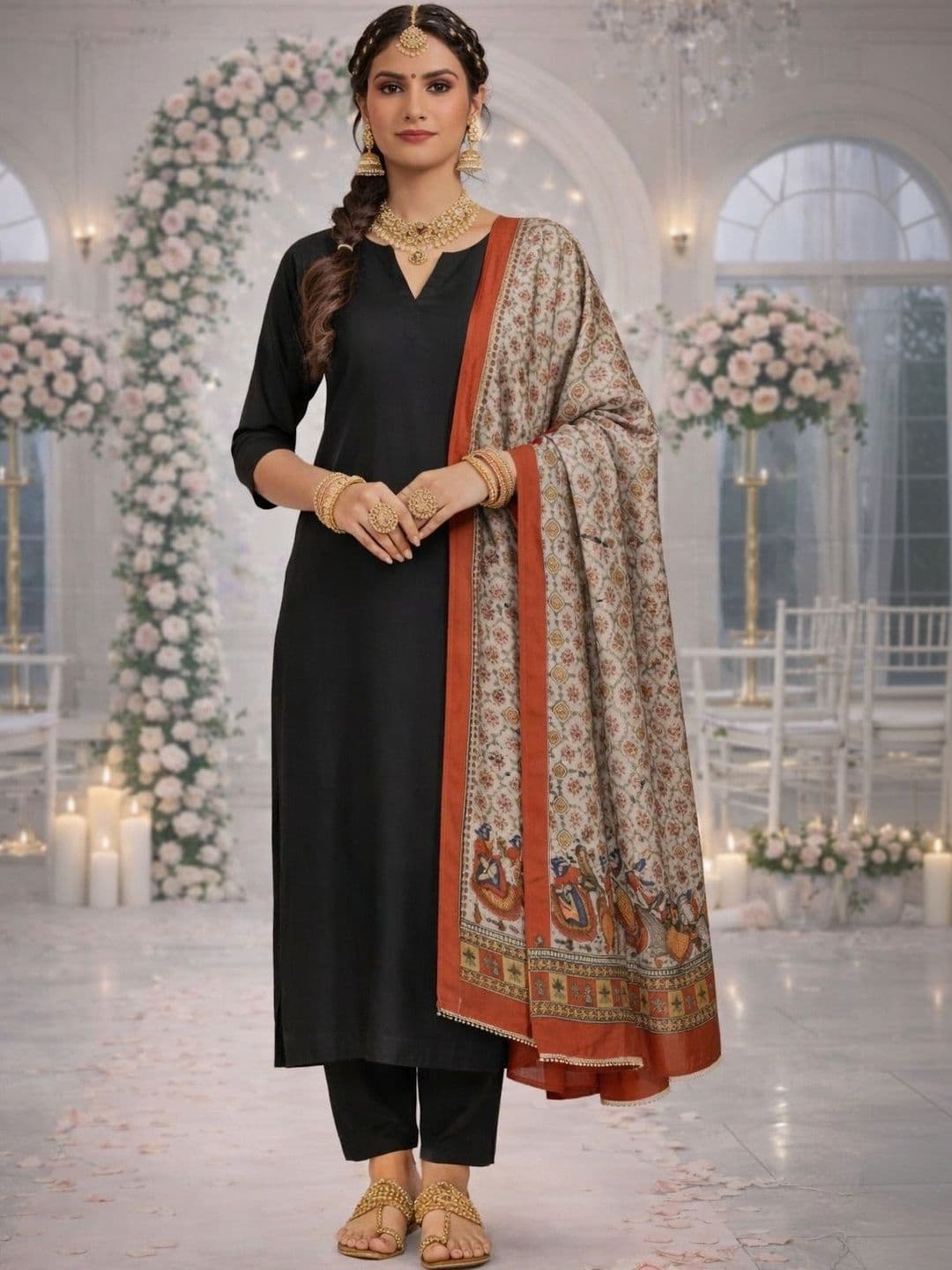 Moda Rapido Ethnic Motifs Printed Kalamkari Dupatta with Gotta Patti - view 1