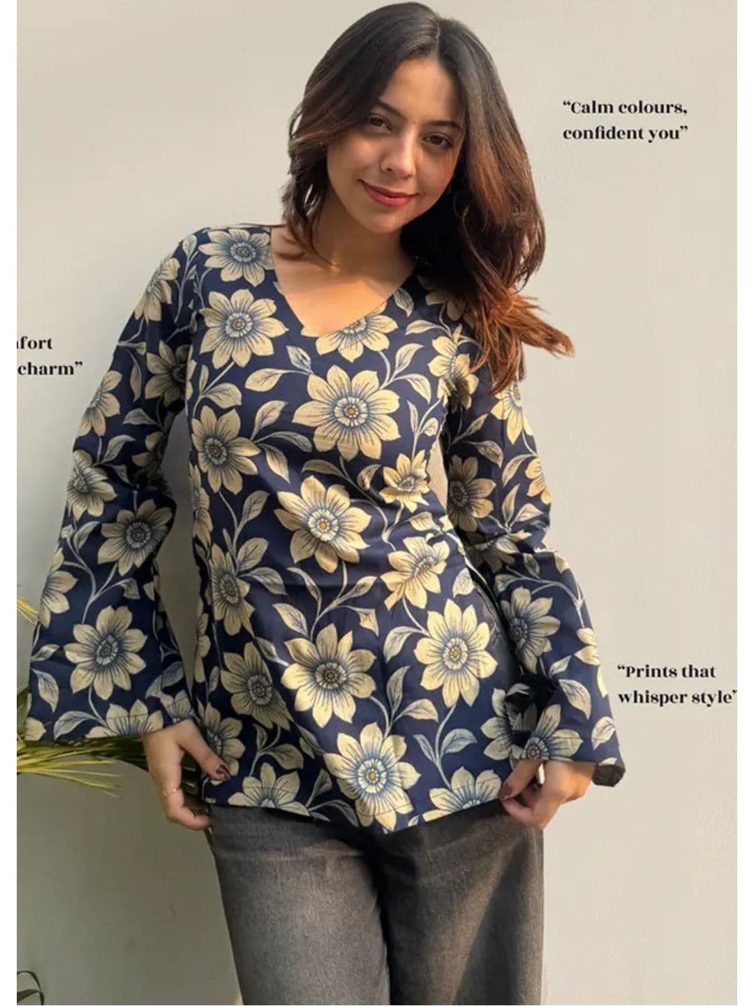 HIBIKI Women Floral Printed Bell Sleeves Floral Kurta - view 1