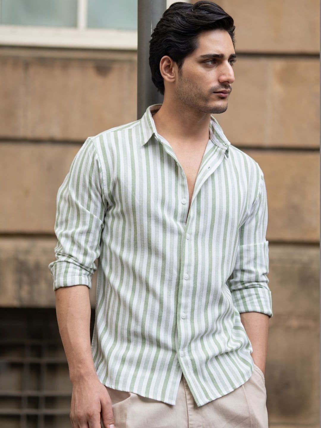 Powerlook Structured Vertical Stripes Cotton Long Sleeves Shirt - view 1