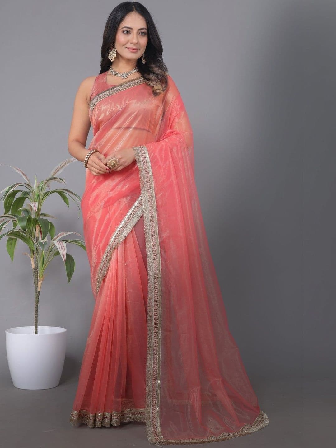 GEN Z TRENDS Embellished Zari Net Heavy Work Saree - view 1