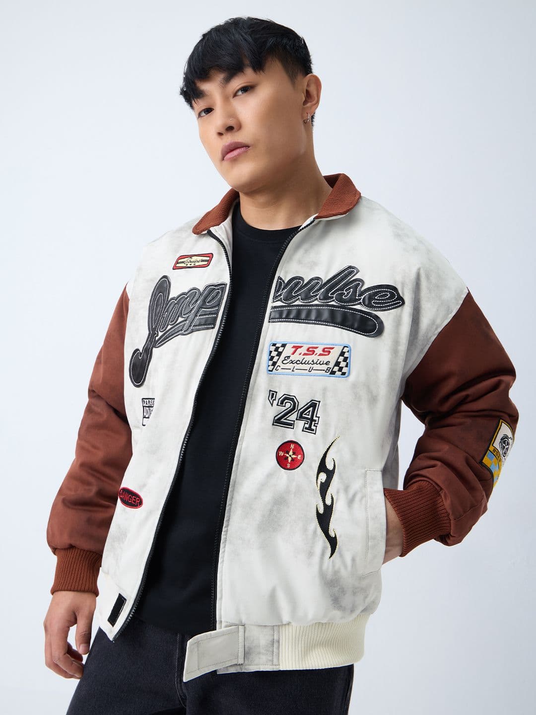 The Souled Store Men Oversized Fit Printed White Racer Jackets - view 1