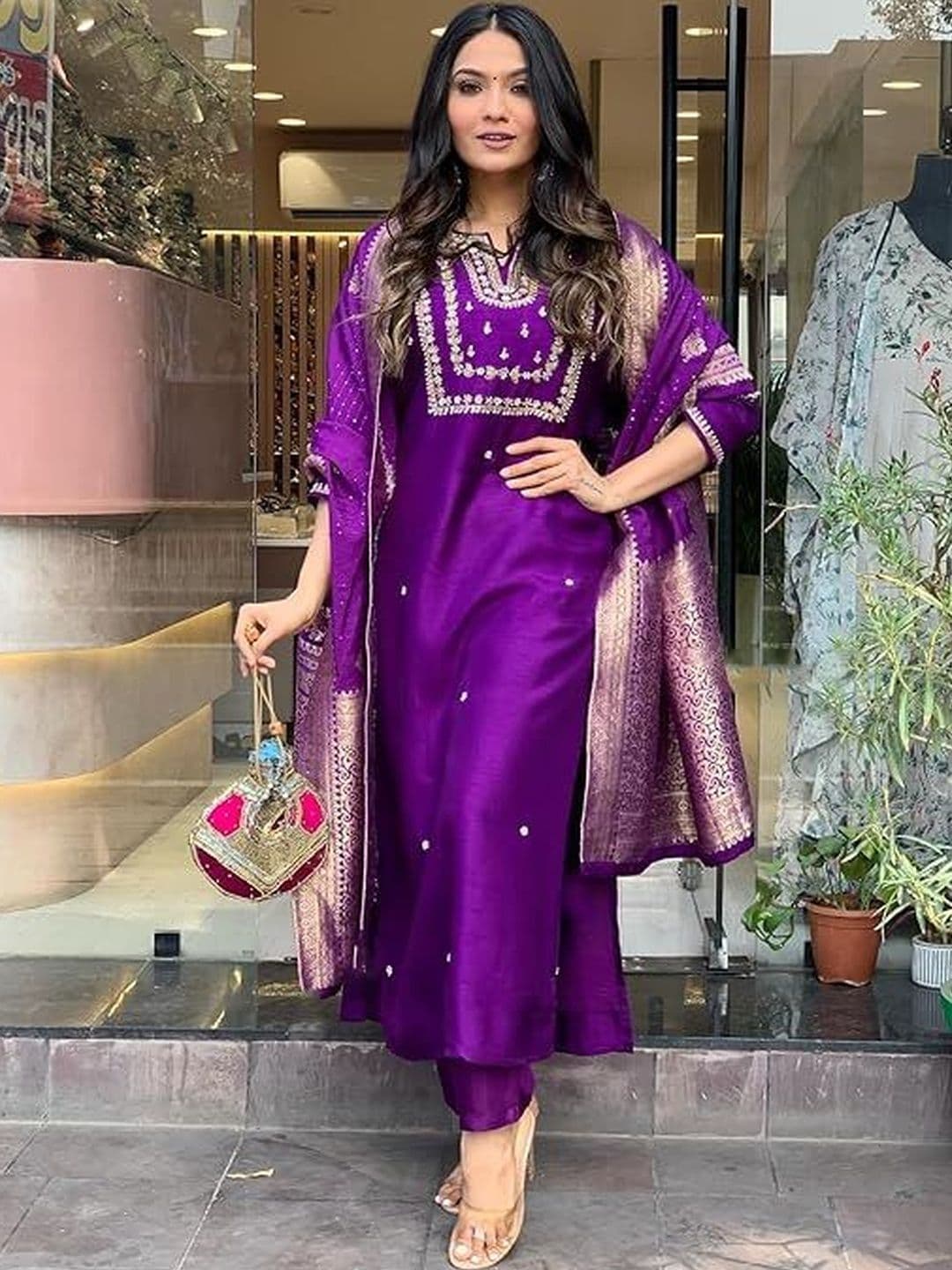 NEW ETHNIC 4 YOU Women Ethnic Motifs Embroidered Regular Thread Work Kurta with Trousers & With Dupatta - view 1