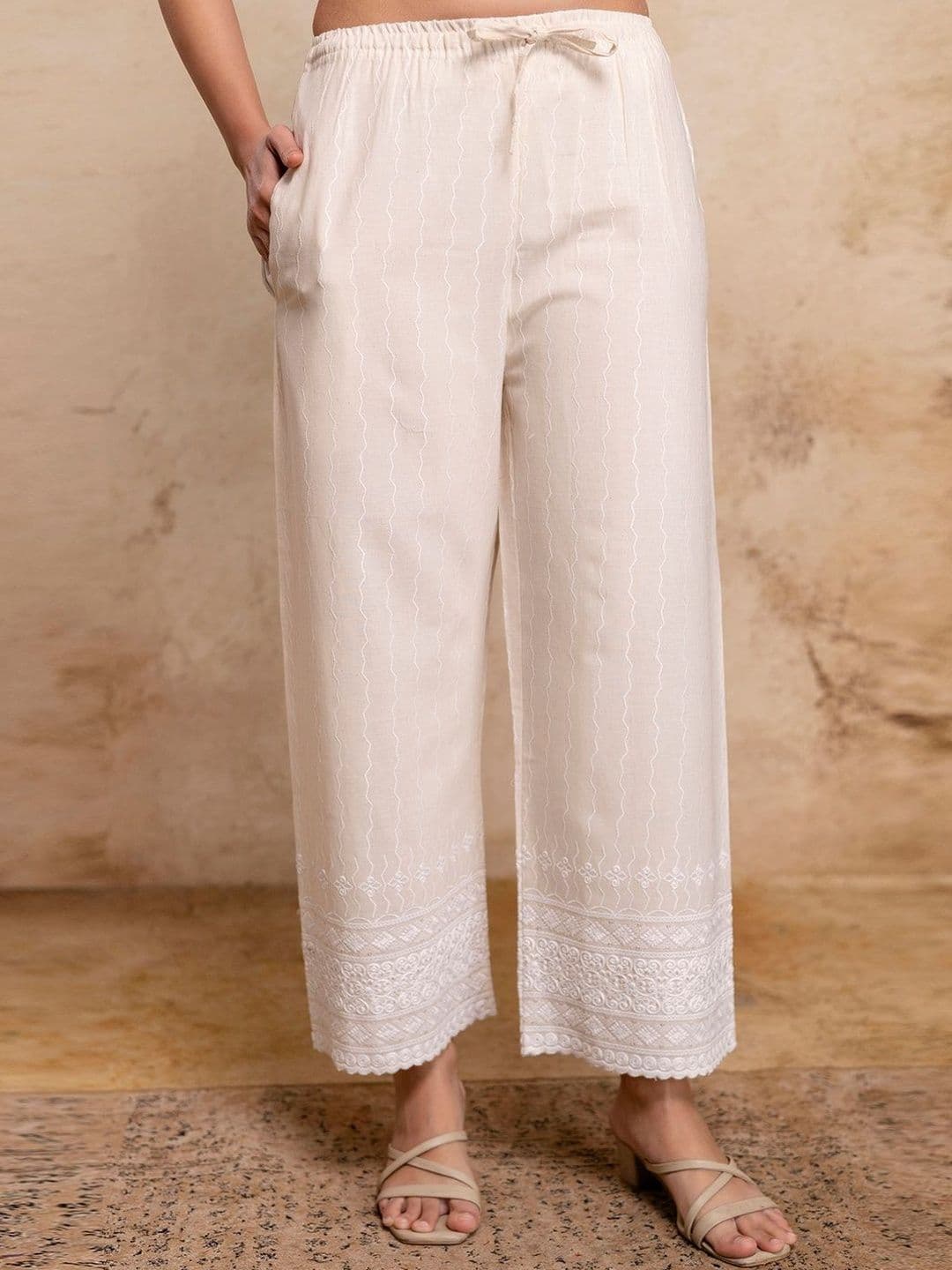 FERANOID Women Ethnic Motifs Embroidered Knitted Ethnic Palazzos - view 1