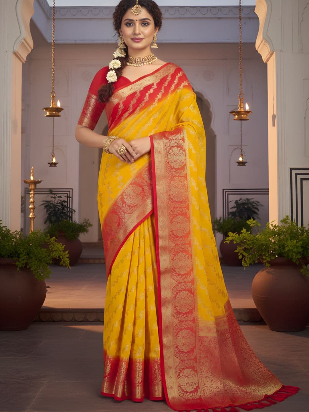 all about you Ethnic Motifs Zari Pure Georgette Saree - view 1