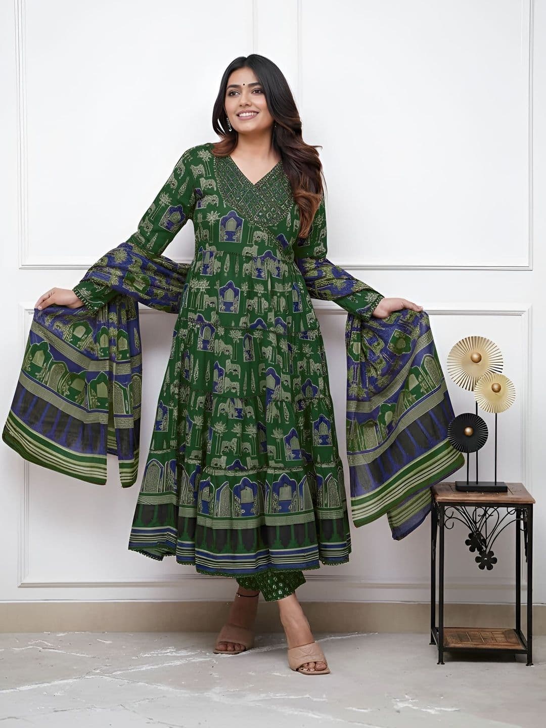 SZN Women Ethnic Motifs Printed Empire Thread Work Kurta with Trousers & With Dupatta - view 1
