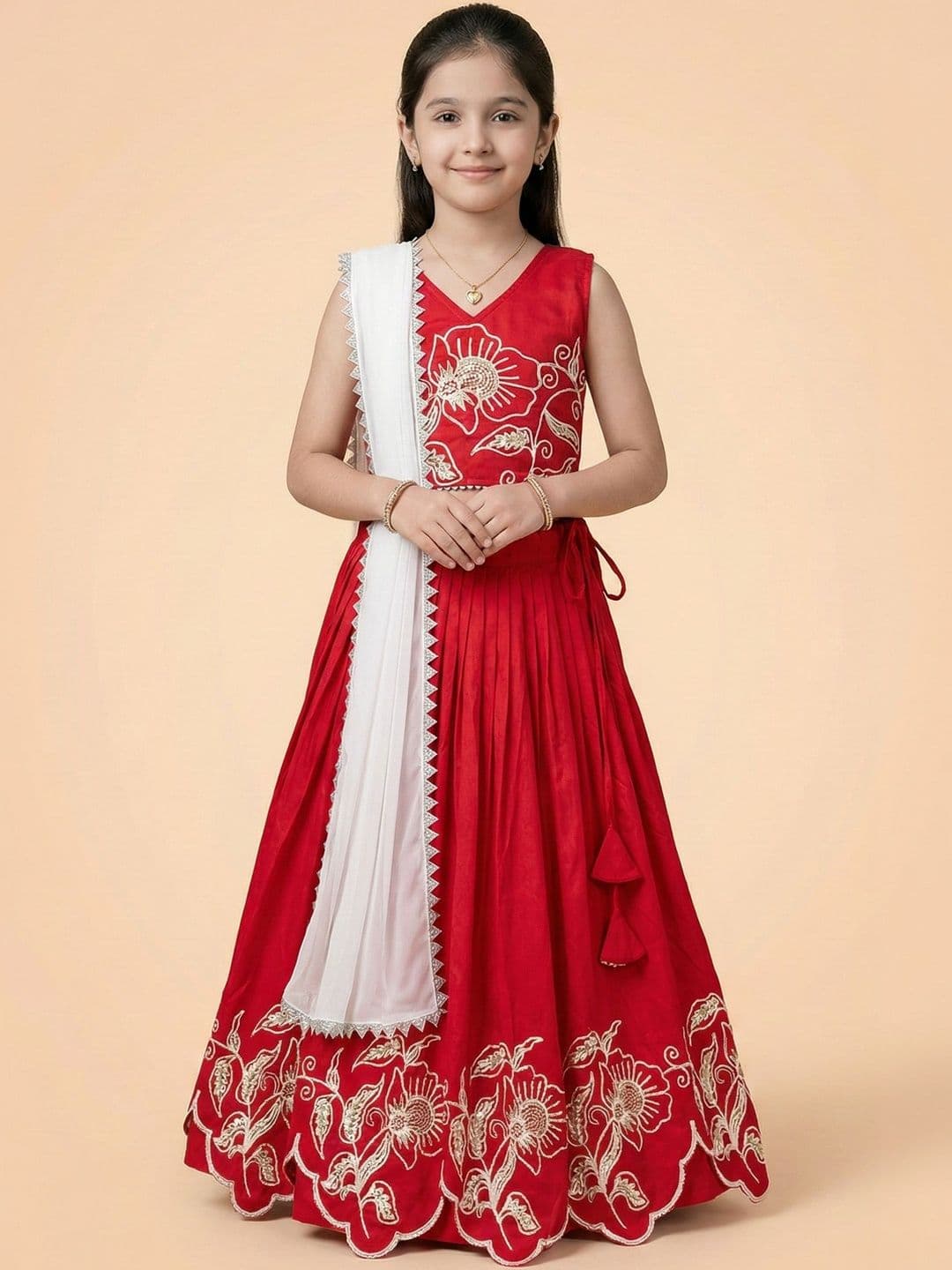 Sangria Girls Embroidered V-Neck Flared Lehenga Choli - view 1