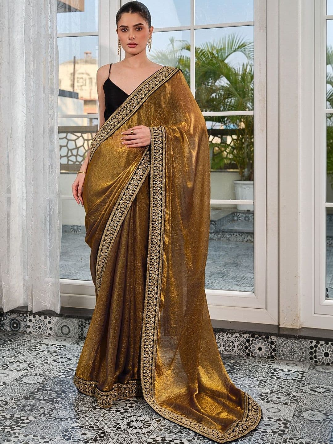 Kalista Embroidered Tissue Heavy Work Fashion Saree - view 1