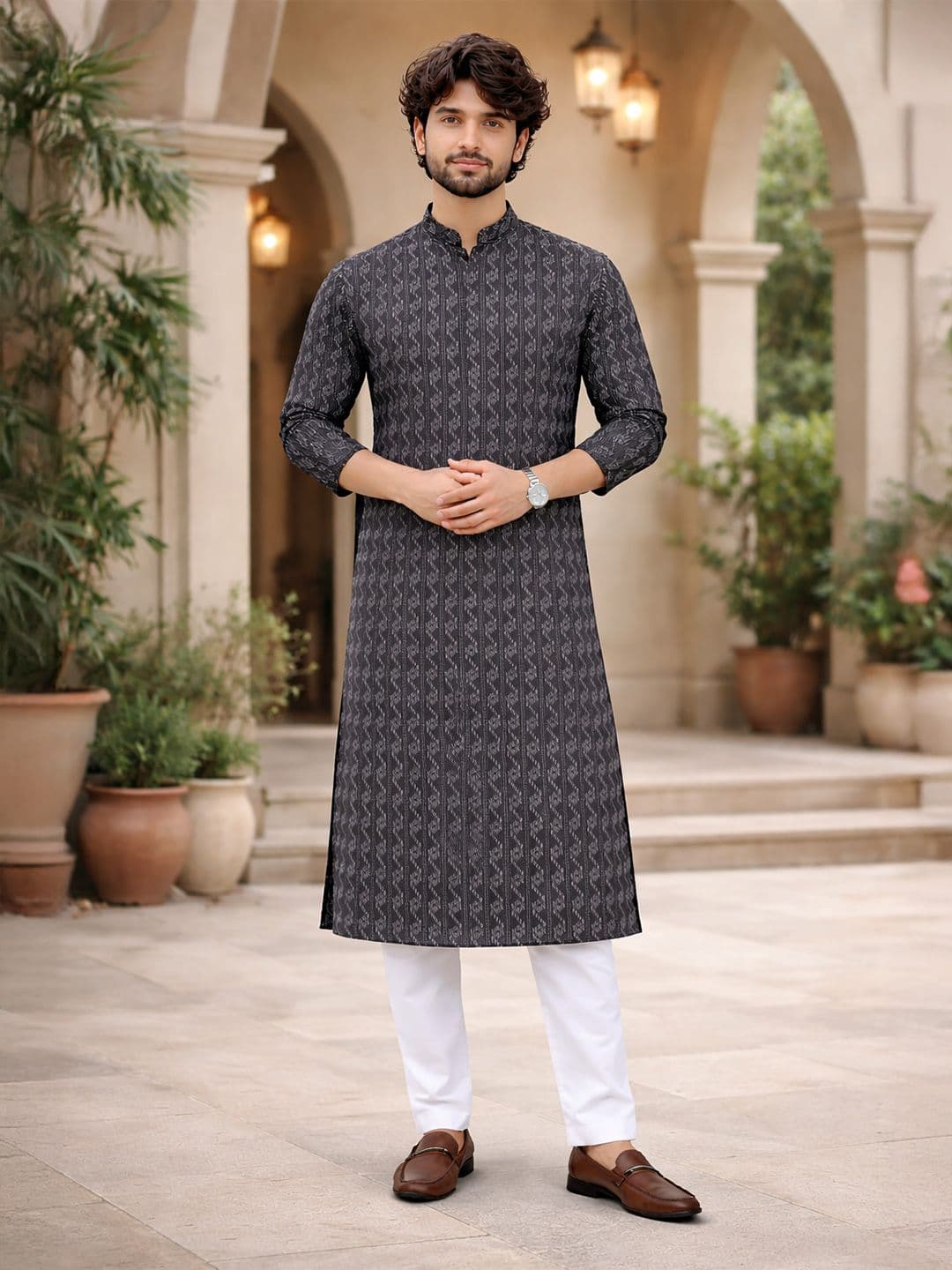 LADSLOOM Men Black Kurtas - view 1
