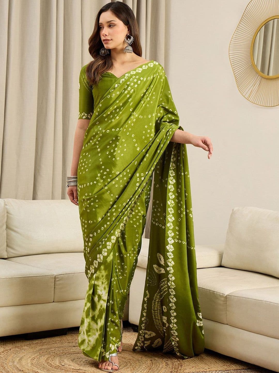Sangria Bandhani Printed Pure Crepe Ready to Wear Saree With Unstitched Blouse - view 1