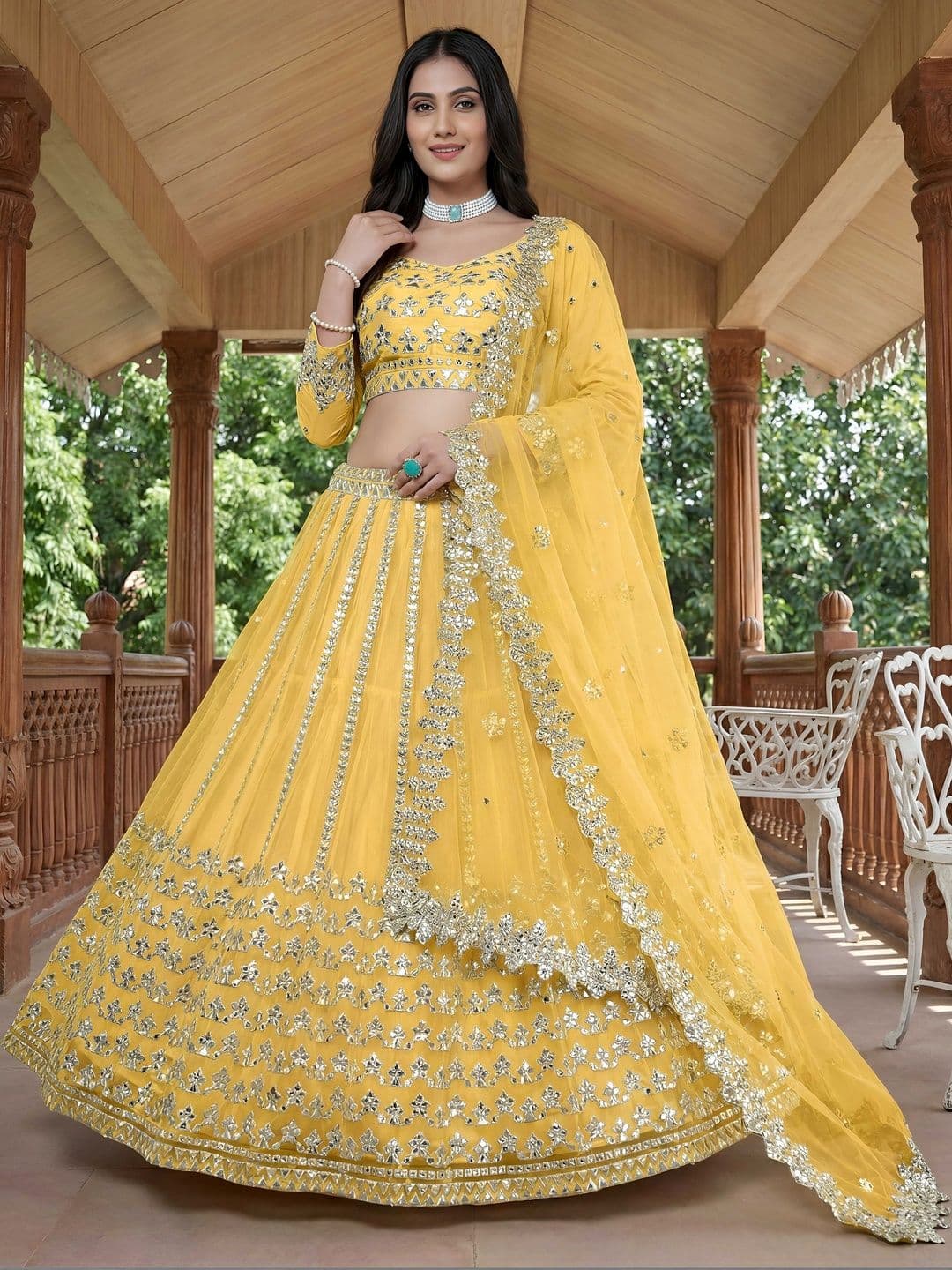 ETHNIC PLUS Embroidered Mirror Sequinned Lehenga Choli With Dupatta - view 1