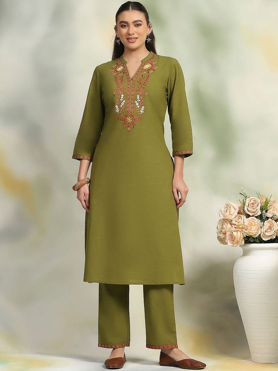 Nayam By Lakshita Women Ethnic Motifs Embroidered Regular Thread Work Kurta with Trousers - view 1