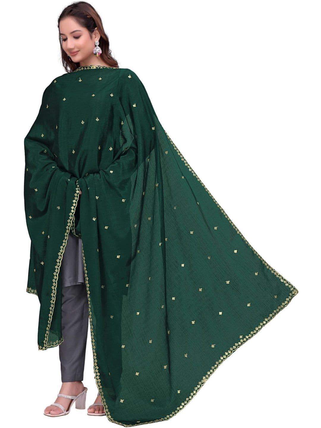 SEKMANY Ethnic Motifs Embroidered Art Silk Dupatta with Sequinned - view 1