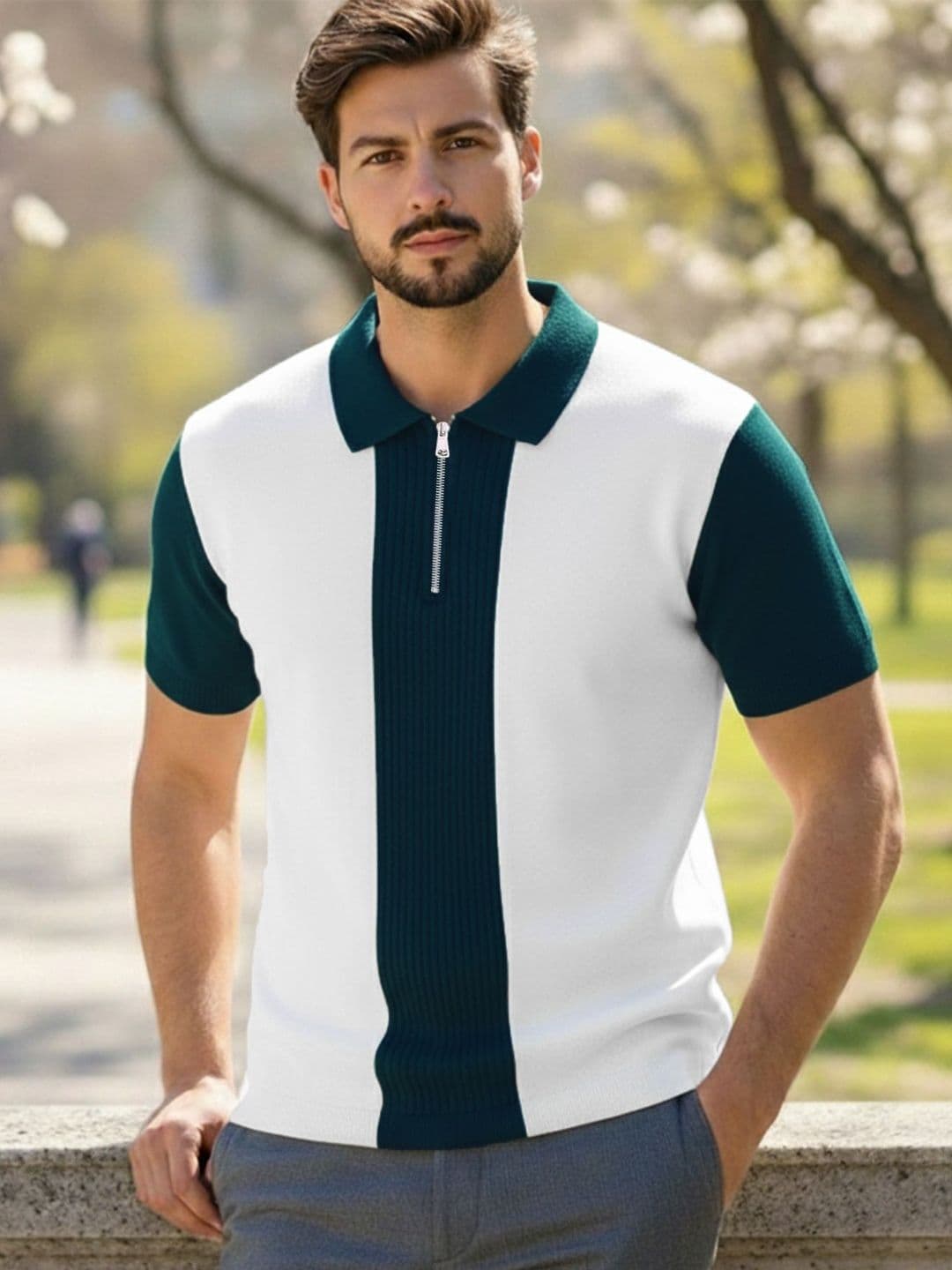 AUSK Men Colourblocked Polo Collar T-shirt - view 1