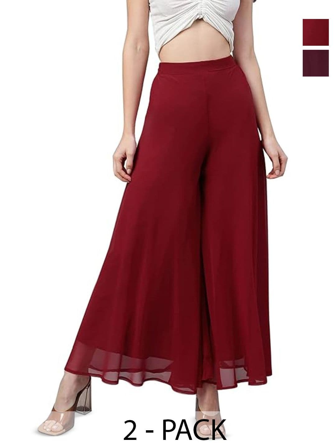ERUDITE CLUB Women 2 Flared Georgette Ethnic Palazzos - view 1