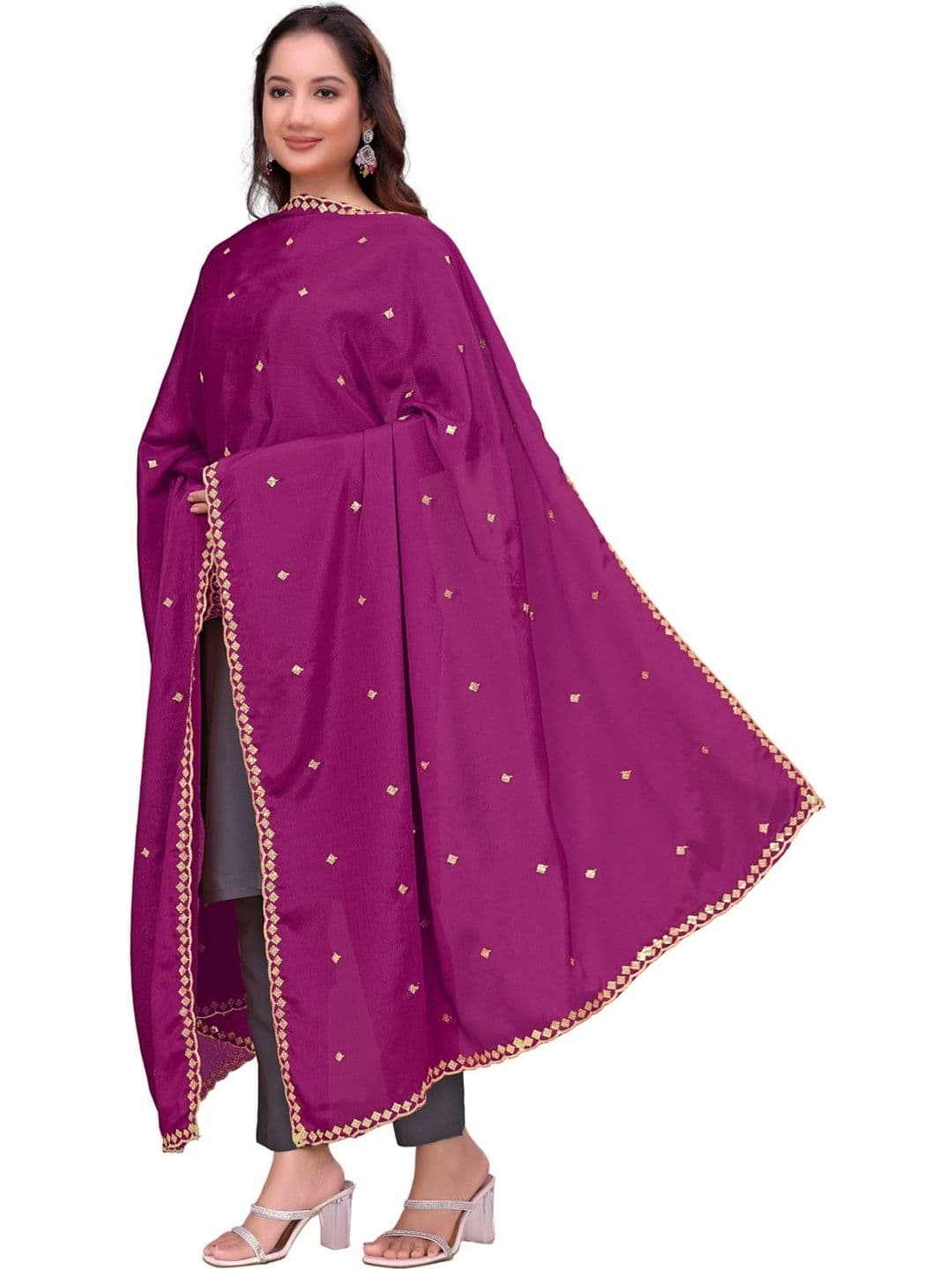 SEKMANY Ethnic Motifs Embroidered Art Silk Dupatta with Sequinned - view 1