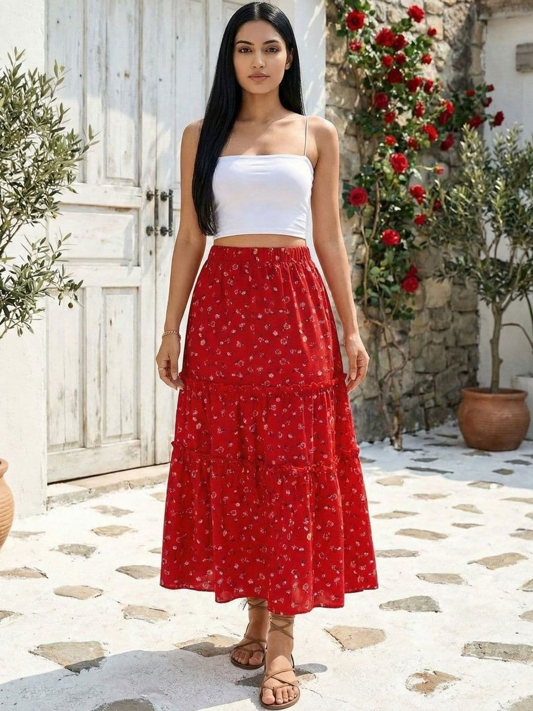 Zucchini Floral Printed Flared Maxi Skirts - view 1