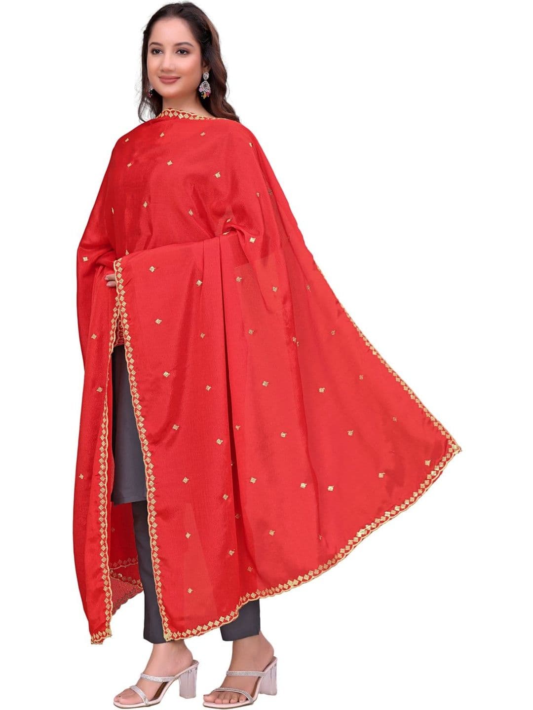 SEKMANY Ethnic Motifs Embroidered Art Silk Dupatta with Sequinned - view 1