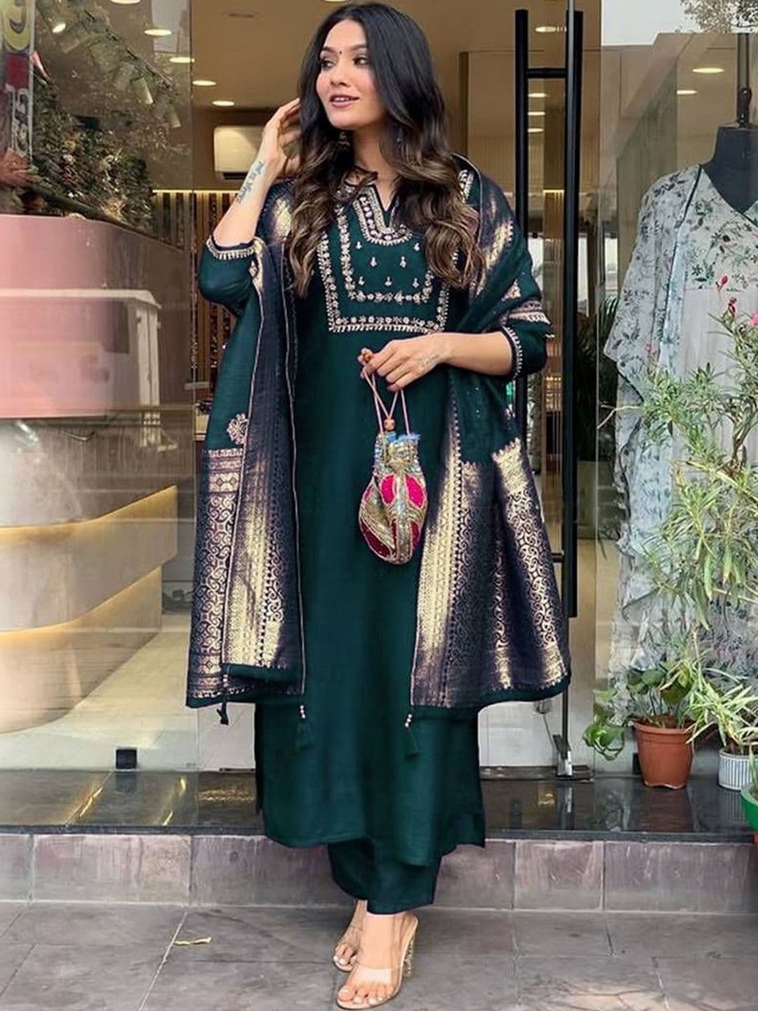 DSK STUDIO Women Ethnic Motifs Embroidered Regular Thread Work Kurta with Trousers & With Dupatta - view 1