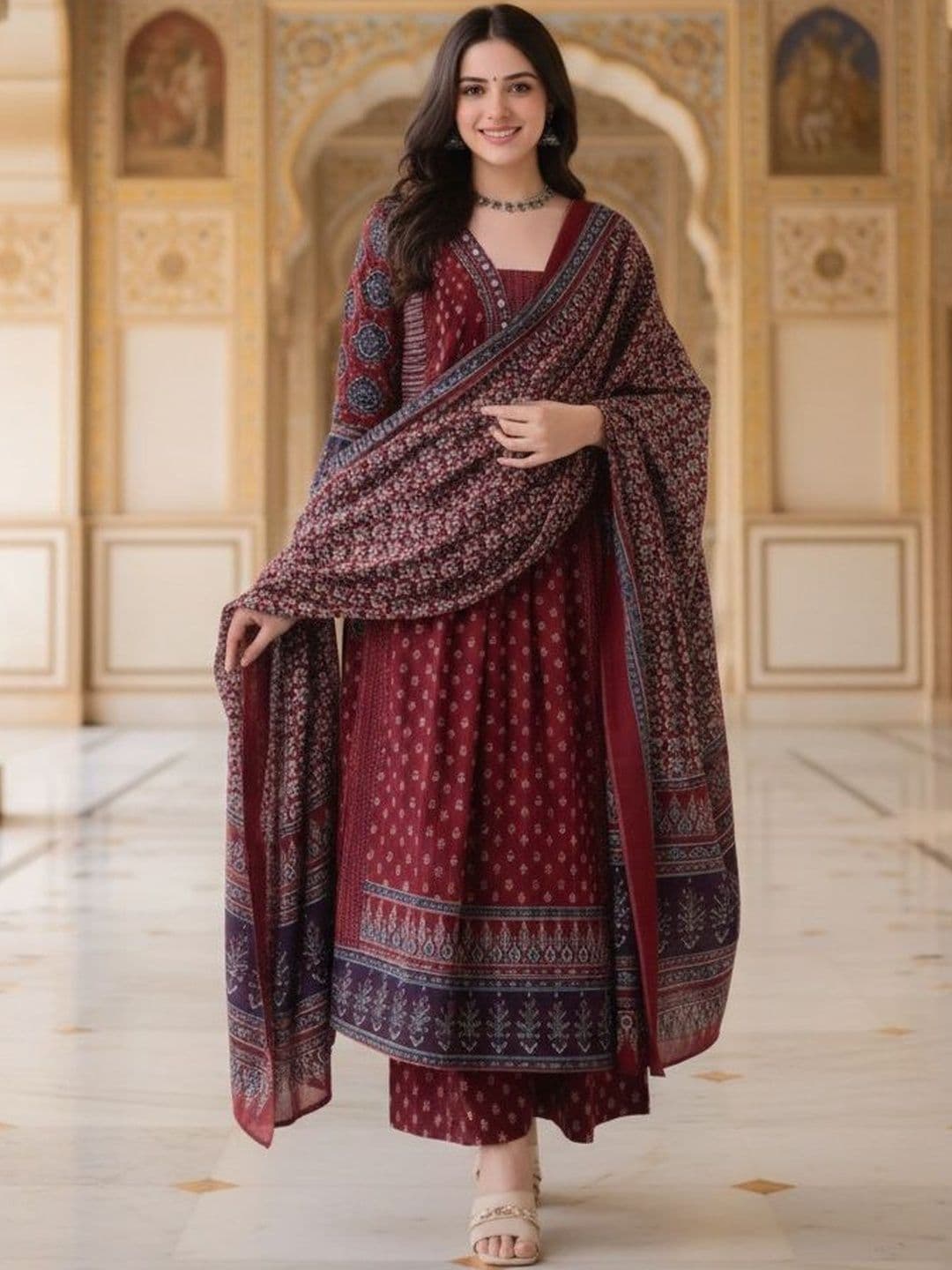 Anouk Rustic Women Ethnic Motifs Printed Regular Kurta with Palazzos & With Dupatta - view 1