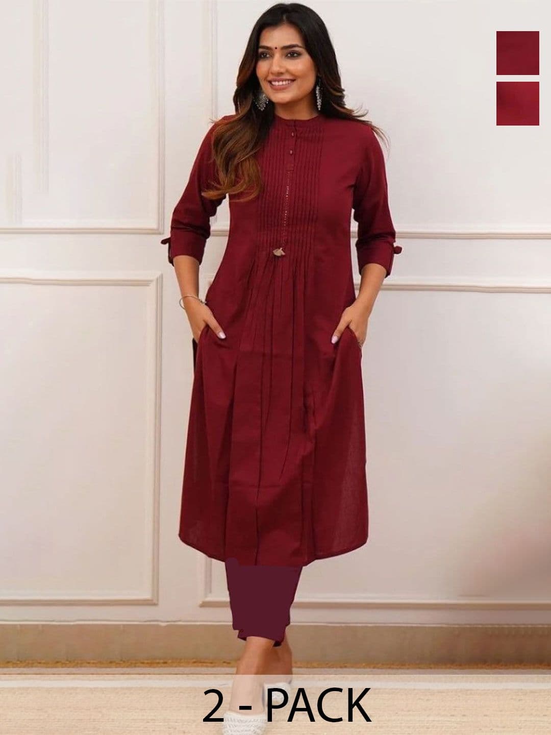 Pravik Women Checked Thread Work Kurta - view 1