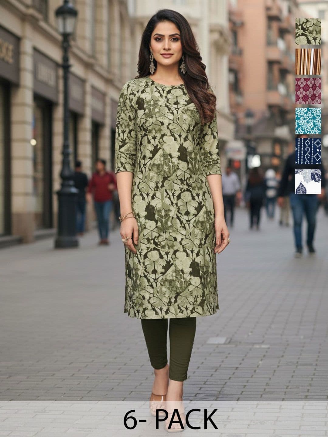 JANKHANA Pack Of 6 Floral Straight Kurtas - view 1