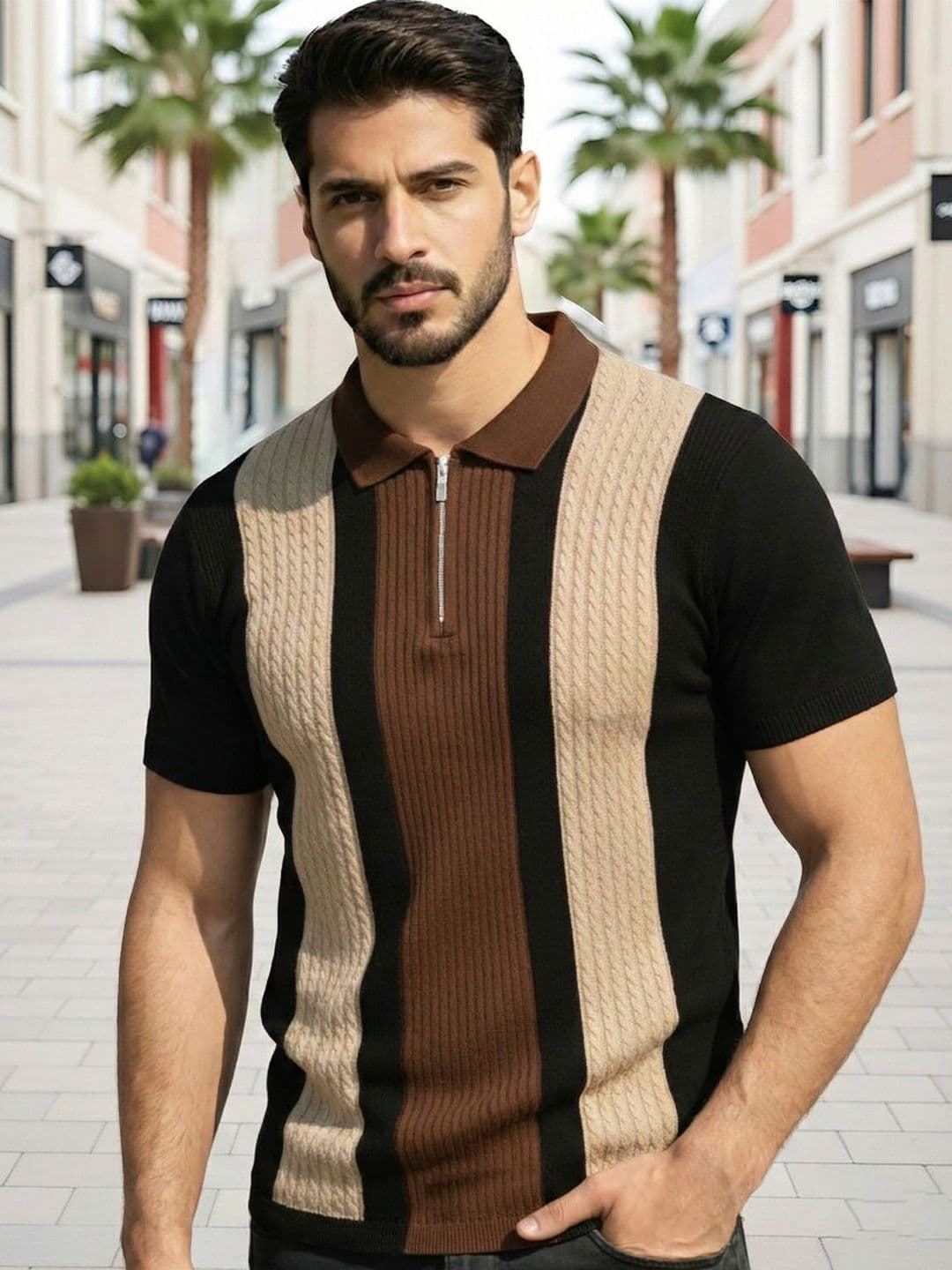 THE BEETEL HOUSE Men Colourblocked Polo Collar T-shirt - view 1