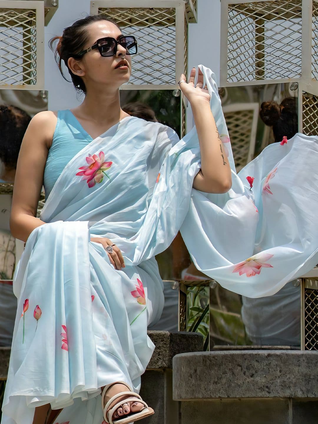 STAVA CREATION Floral Printed Zari Festive Saree - view 1