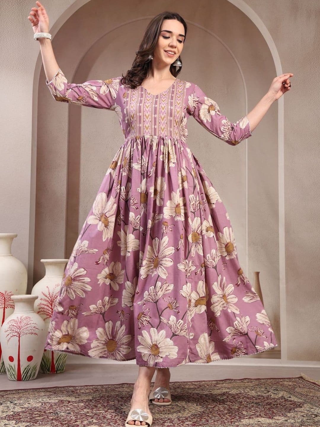 Pristyle Women Ethnic Motifs Printed Thread Work Maternity Anarkali Kurta - view 1