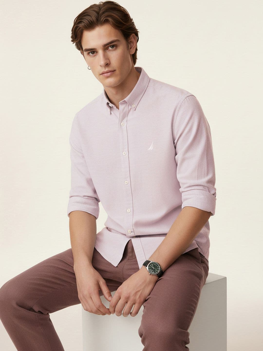 Nautica Pure Cotton Self-Design Slim Fit Casual Shirt - view 1