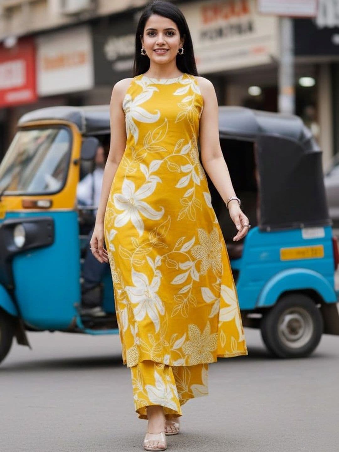 Keitra Women Floral Printed Regular Pure Cotton Kurta with Palazzos - view 1