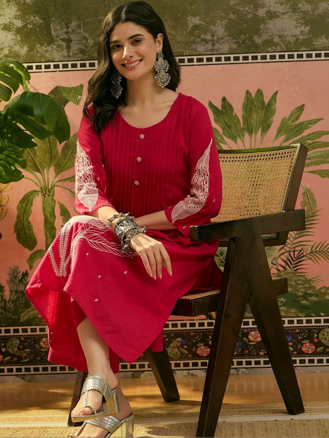 Sangria Embroidered Pure Cotton Round Neck Kurta & Trousers Kurta Sets - view 1