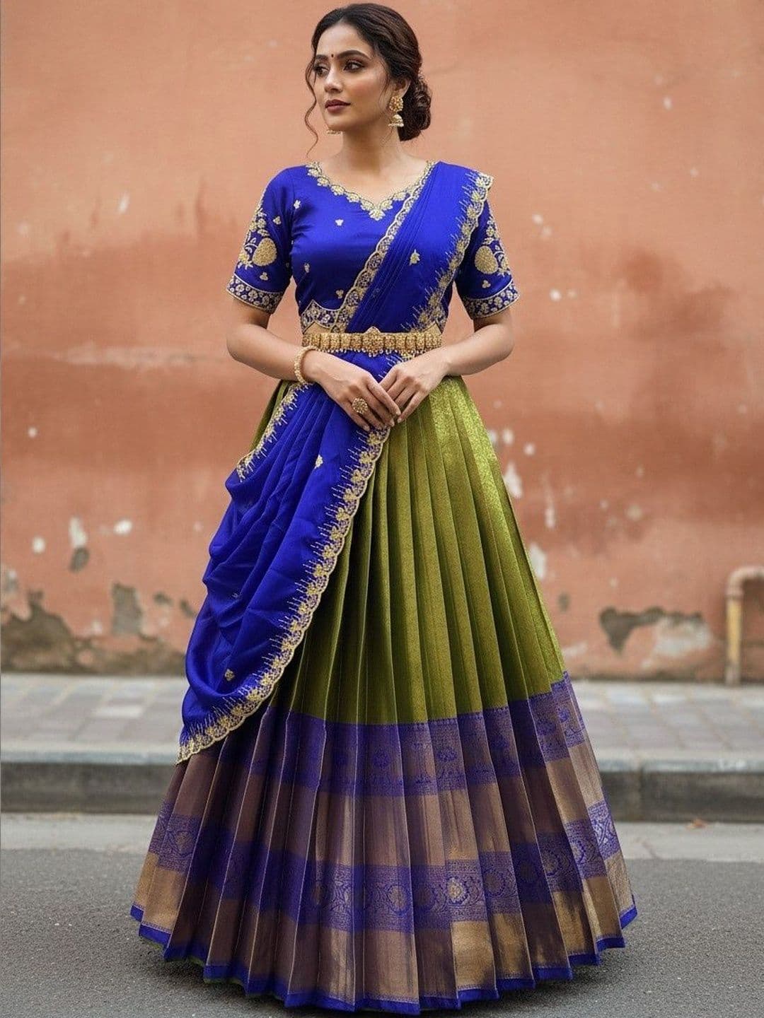 Pink Bindi Embroidered Sequinned Unstitched Lehenga & Blouse With Dupatta - view 1