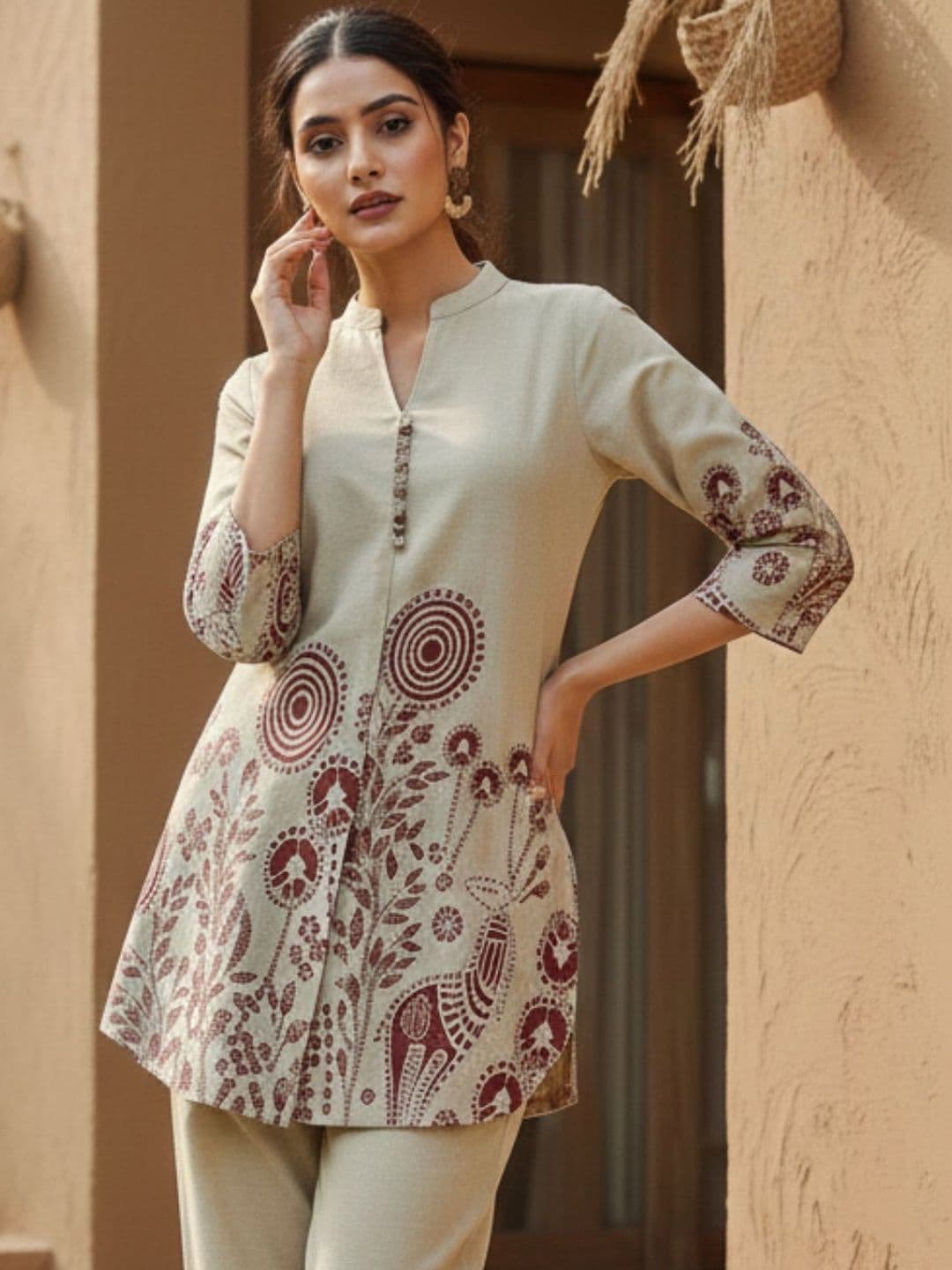 OZIA Women Ethnic Motifs Printed Regular Pure Cotton Kurta with Trousers - view 1
