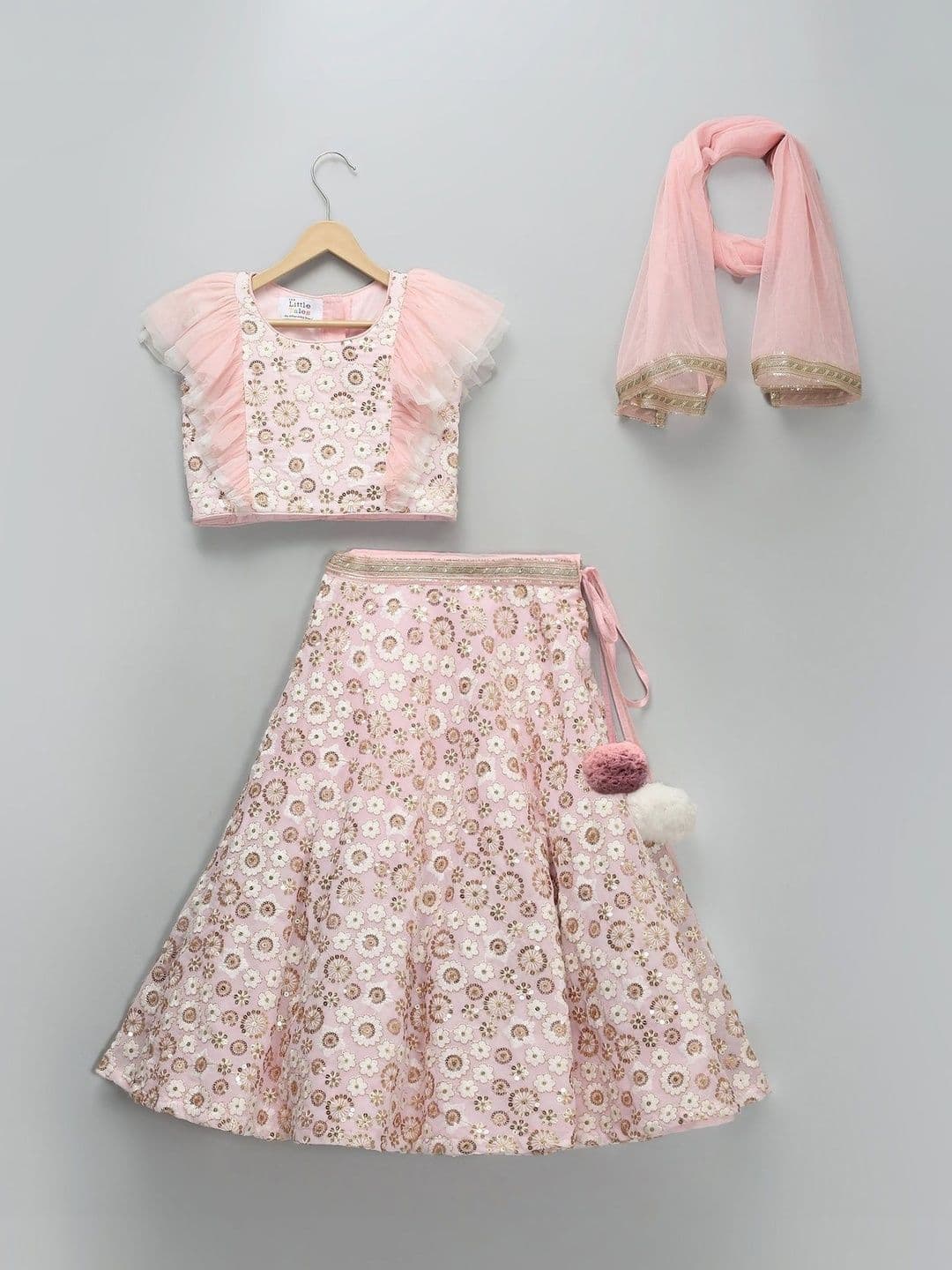 The Little Tales Girls Embellished Sequinned Ready to Wear Lehenga & Blouse With Dupatta - view 1