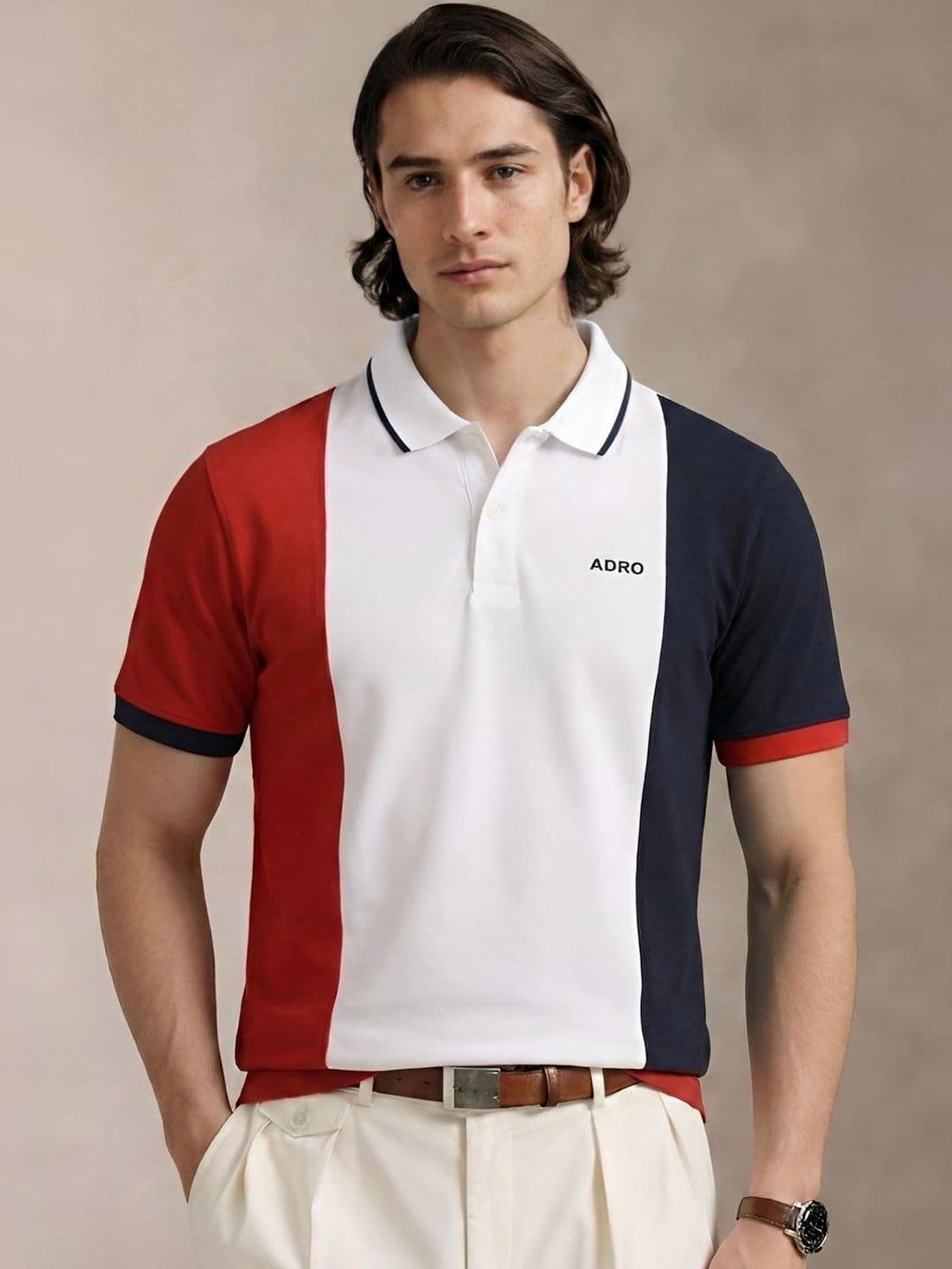 ADRO Men Colourblocked Polo Collar T-shirt - view 1