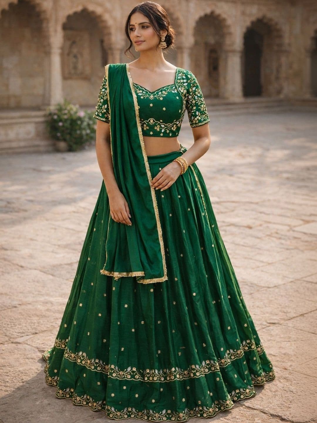 NANCY DESIGNER Embroidered Thread Work Ready to Wear Lehenga & Blouse With Dupatta - view 1