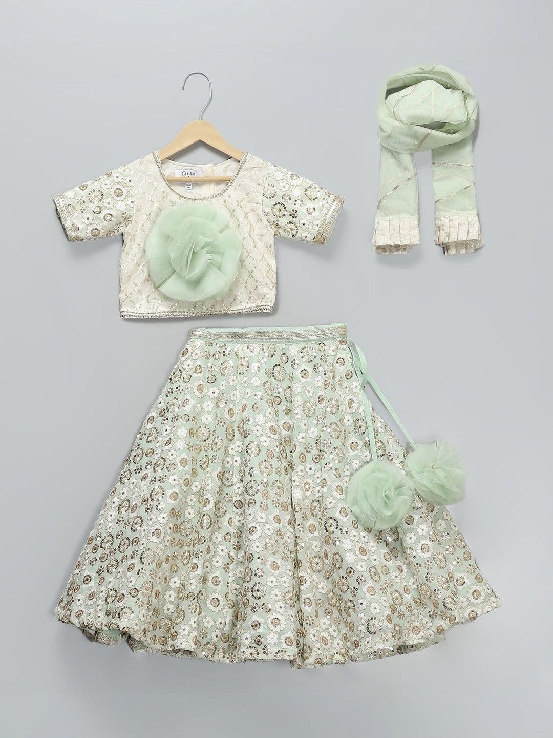 The Little Tales Girls Embellished Sequinned Ready to Wear Lehenga & Blouse With Dupatta - view 1