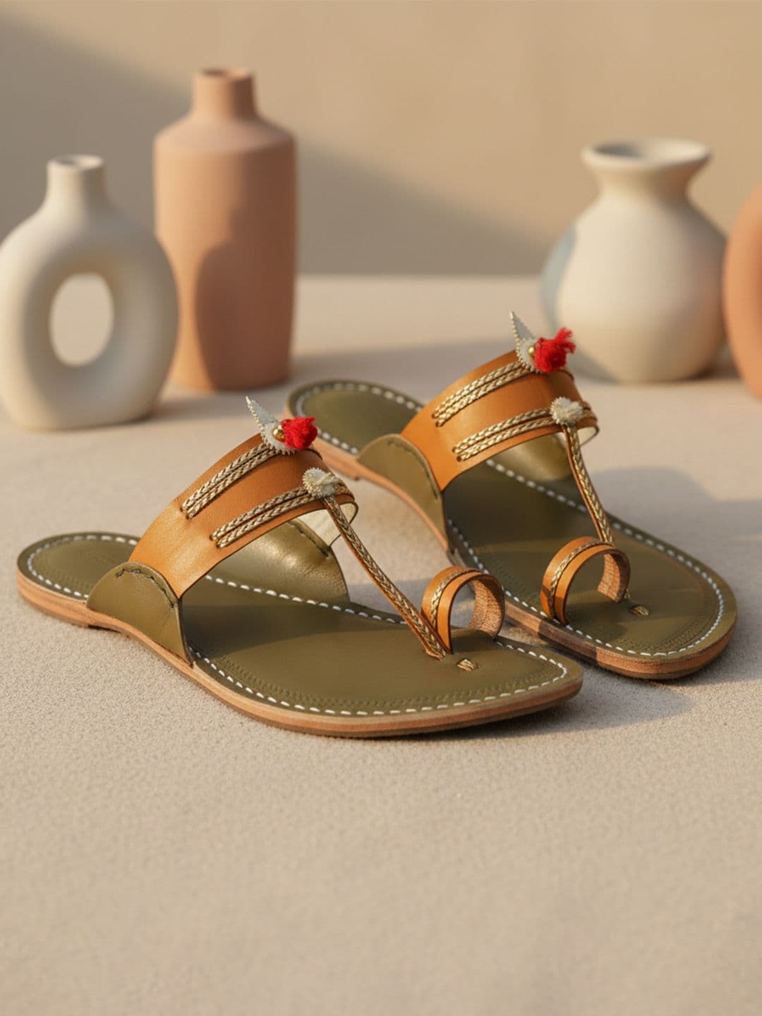 KORAKARI Men Leather Kolhapuri Flat Sandals - view 1