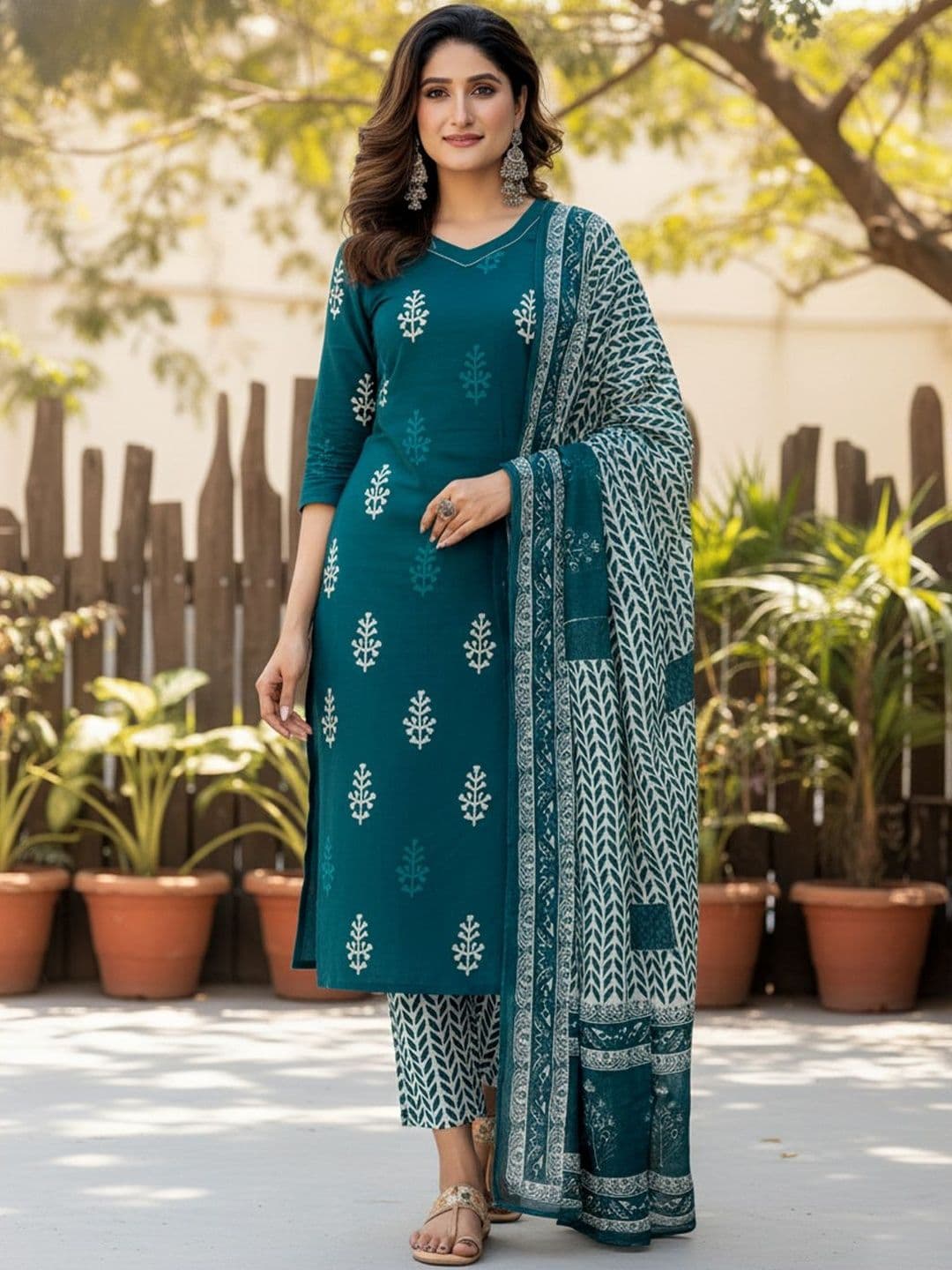 PITRIS Women Ethnic Motifs Printed Regular Kurta with Trousers & With Dupatta - view 1