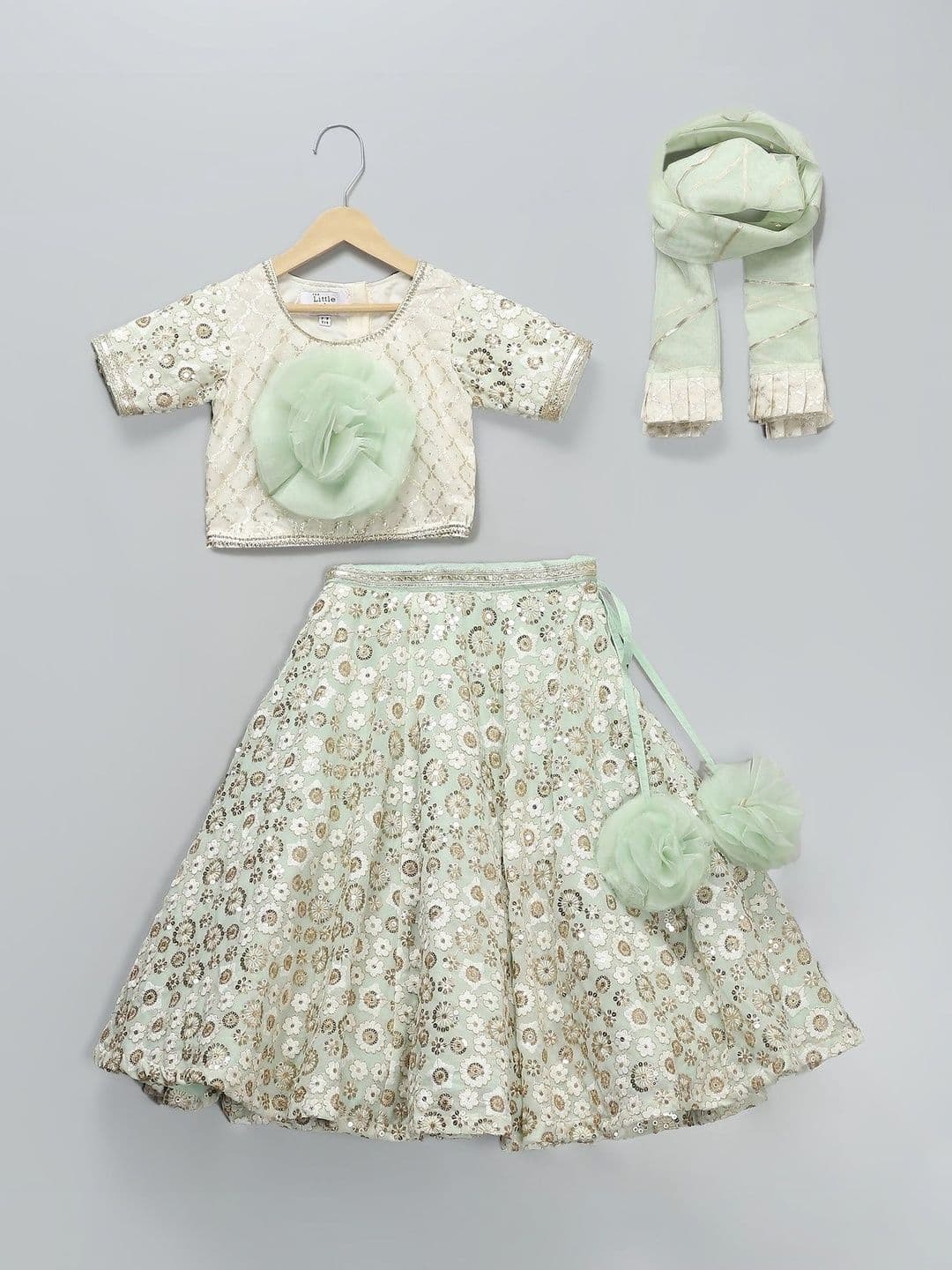 The Little Tales Girls Embroidered Sequinned Ready to Wear Lehenga & Blouse With Dupatta - view 1